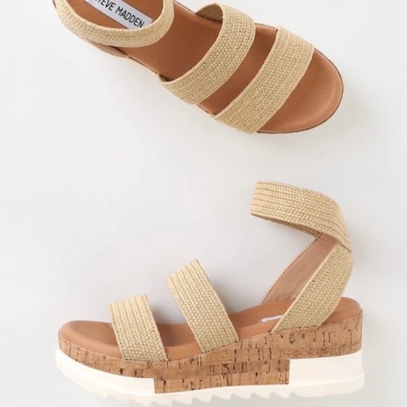 Steve Madden | Shoes | Steve Madden Womens Bandi Cork Platform Wedge Natural  Raffia Sandal Size 95 | Poshmark